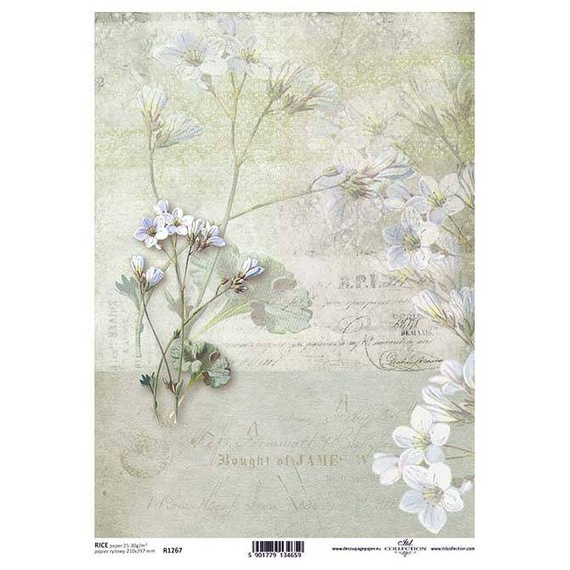 Papier ryżowy do decoupage ITD-R1267 / retro, kwiaty, napisy