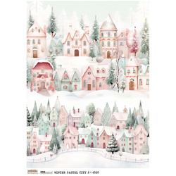 Papier ryżowy A4 - Scraplove - Winter Pastel City 2 - Zimowe pastelowe miasto 2