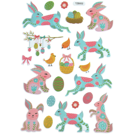 Naklejki wielkanocne wypukłe zajączki mix 22szt