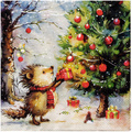 Serwetka do decoupage 33x33cm - Present for hedgehog jeż z prezentem