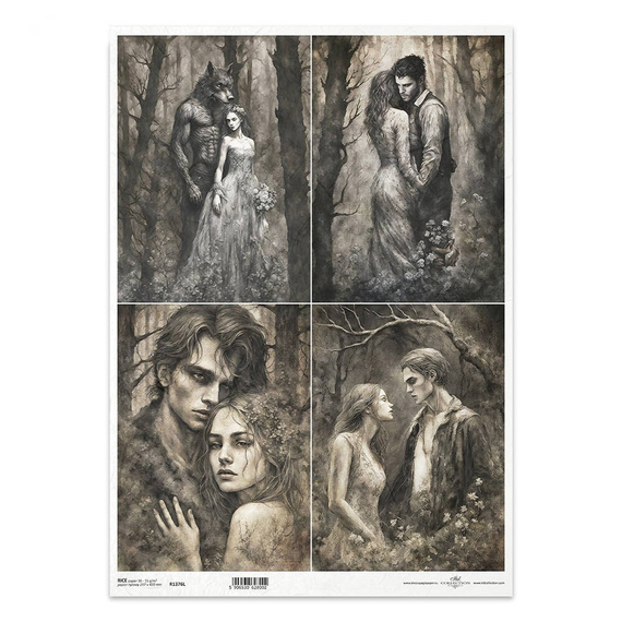 Papier ryżowy do decoupage A3 - demony, wilkołak, wampiry, dziewczyna, chłopak - R1376L - Itd Collection