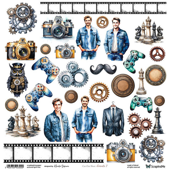 Papier do scrapbookingu 30x30 - ScrapAndMe - Elements 7 - arkusz do wycinania