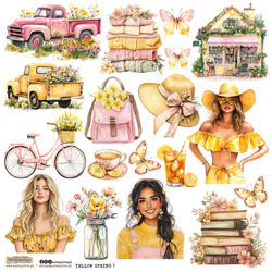 Naklejki papierowe - ScrapLove - Yellow Spring 1 kwiaty samochód książki kobieta