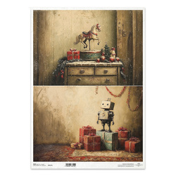 Papier ryżowy do decoupage A3 - konik na biegunach, robot, retro Boże Narodzenie - R1517L - Itd Collection