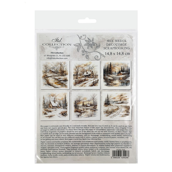 Zestaw papierów ryżowych - pejzaż zimowy, góry, natura, domki - RSM206 - Itd Collection