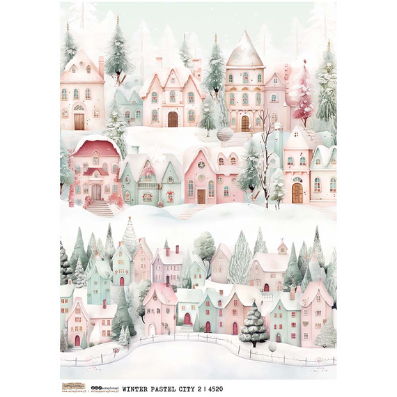 Papier ryżowy A4 - Scraplove - Winter Pastel City 2 - Zimowe pastelowe miasto 2