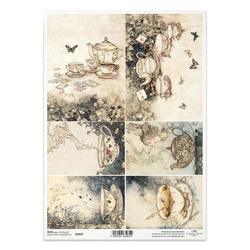 Papier ryżowy do decoupage A4 - filiżanki, motyle, porcelana, twarz kobiety - R2659 - Itd Collection