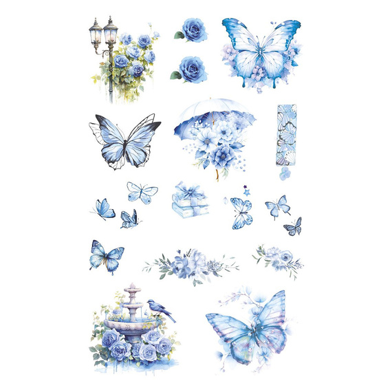 Naklejki foliowe - Niebieskie kwiaty i motyle