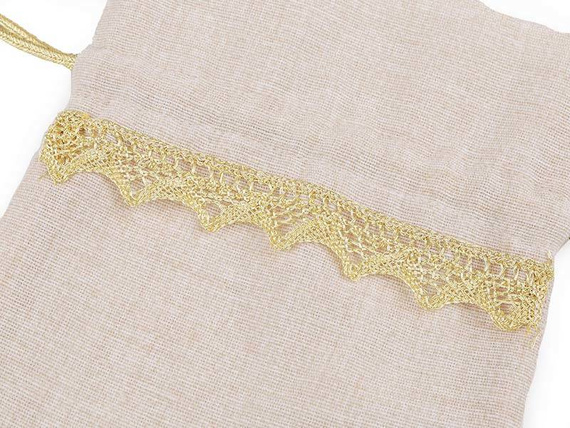 Woreczek podarunkowy naturalny 15x20cm ze złotą koronką - 1szt