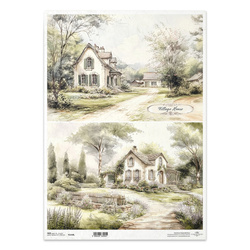 Papier ryżowy do decoupage A3 ITD-1418L chatki wiejskie klimaty