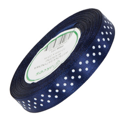 Wstążka satynowa w kropki 12 mm - granat 111 - 23 m - dekoracyjna tasiemka