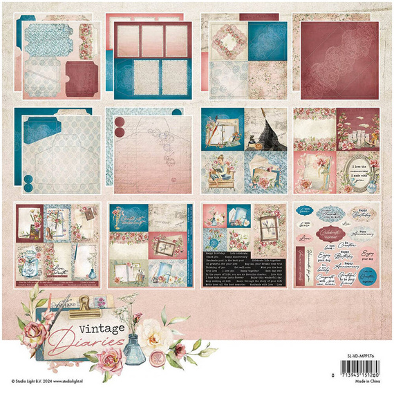 Zestaw papierów do scrapbookingu 20x20 - StudioLight - Envelopes, cards Vintage Diaries