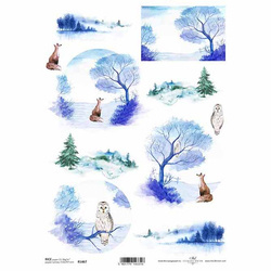 Papier ryżowy do decoupage A4 ITD-R1467 widoczki lis sowa