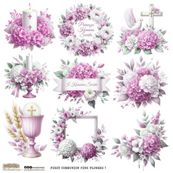 Naklejki papierowe - ScrapLove - First Communion Flowers Pink 1 Komunia kielich