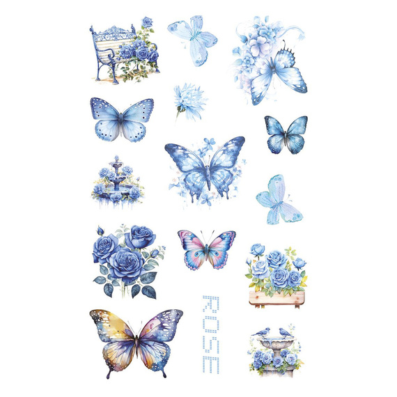 Naklejki foliowe - Niebieskie kwiaty i motyle