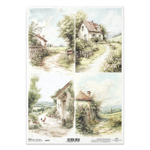 Papier ryżowy do decoupage A4 ITD-R2577 wiejskie chatki