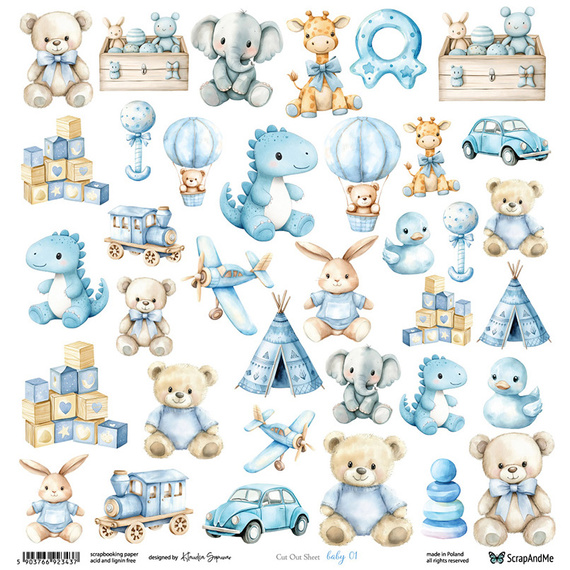 Papier do scrapbookingu 30x30 - ScrapAndMe - Baby 01 - arkusz do wycinania