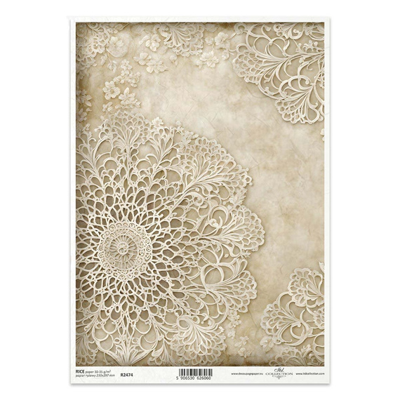 Papier ryżowy do decoupage A4 - kremowe koronki - R2474 - Itd Collection