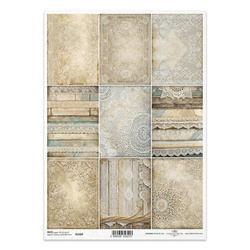 Papier ryżowy do decoupage A4 - koronki ozdobne deski - R2489 - Itd Collection