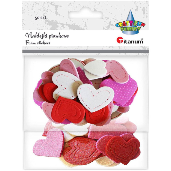 Naklejki piankowe serca mix 50szt 