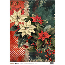 Papier ryżowy A4 - Scraplove - Christmas Red Flower Background 4 - Świąteczne czerwone tło kwiatowe