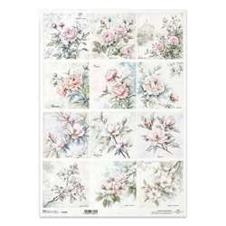 Papier ryżowy do decoupage A3 - kwiaty, róże, peonie, kwiaty jabłoni, magnolia - R1445L - Itd Collection