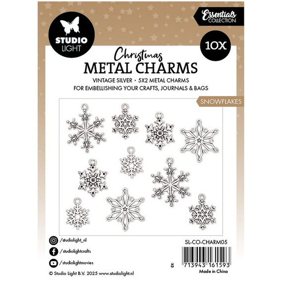 Zawieszki metalowe - Metal Charms - snowflakes - śnieżynki - Studio Light