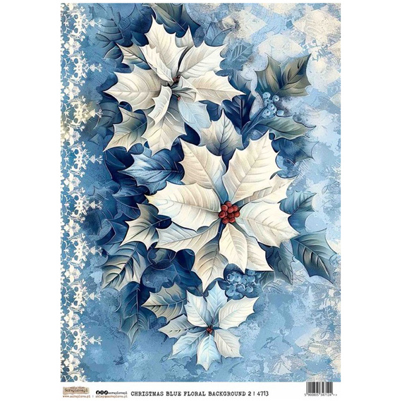 Papier ryżowy A4 - Scraplove - Christmas Blue Floral Background 2 - Świąteczne niebieskie tło kwiatowe
