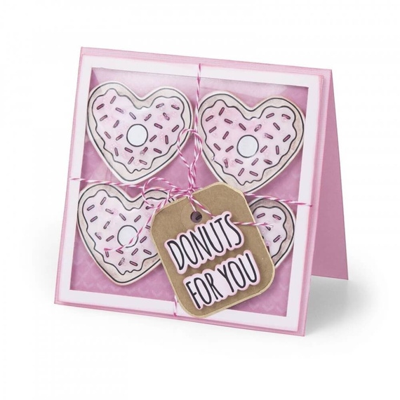 Wykrojnik + stempel Sizzix Framelits - Donuts for You - serca pączki
