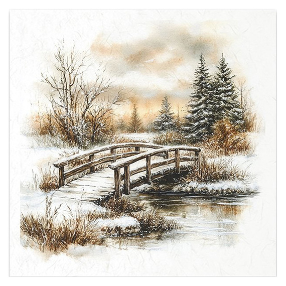 Zestaw papierów ryżowych - pejzaż zimowy, domki, drzewa iglaste - RSM205 - Itd Collection