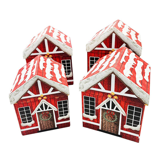 Zestaw 4 pudełek domek świąteczny - opakowanie prezentowe