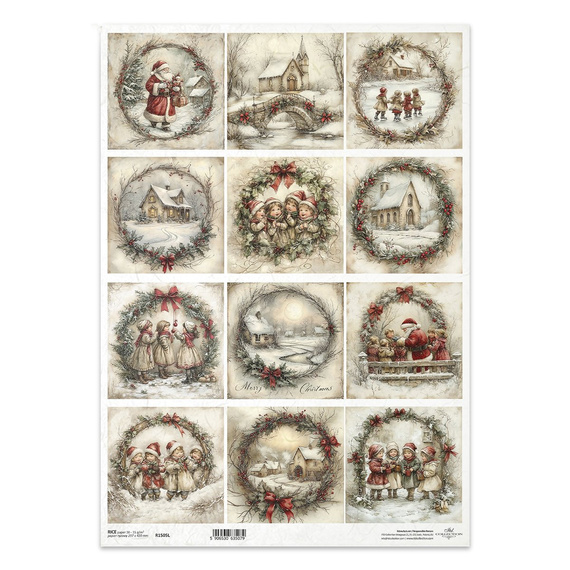 Papier ryżowy do decoupage A3 - Święty Mikołaj, dzieci, wianki, widoczki, Boże Narodzenie - R1505L - Itd Collection