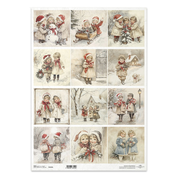 Papier ryżowy do decoupage A3 - zima, dzieci vintage - R1522L - Itd Collection 