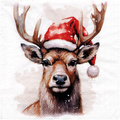 Serwetka do decoupage 33x33cm - Deer with Santa hat jeleń w czapce