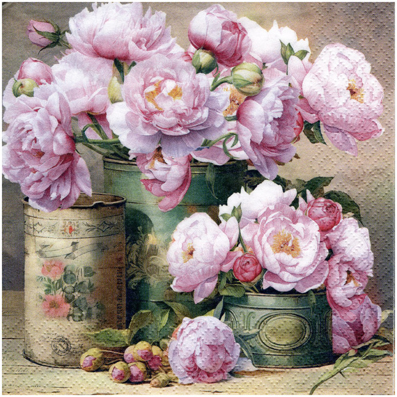 Serwetka do decoupage 33x33cm - Romantic Peony kwiaty peonie