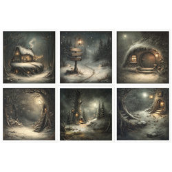 Zestaw papierów ryżowych - domki, chatki, nory, fantasy, baśniowe, zima - RSM209 - Itd Collection