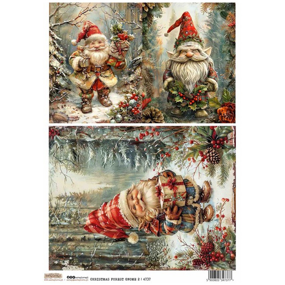 Papier ryżowy A4 - Scraplove - Christmas Forest Gnome 2 - Świąteczna leśne krasnale