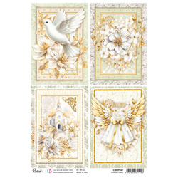 Papier ryżowy do decoupage A4 - Ciao Bella - Blessing Day Blessing cards kwiaty gołąbek kościół szatka