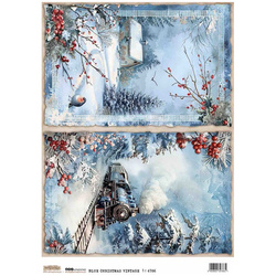 Papier ryżowy A4 - Scraplove - Christmas Blue Vintage 1 - Świąteczne niebieskie retro