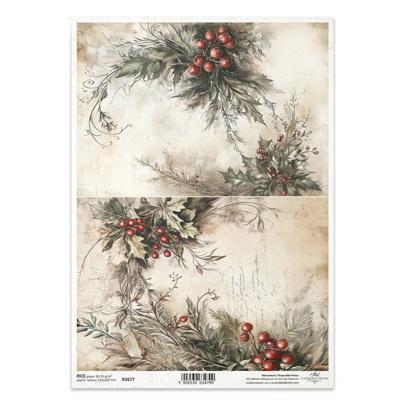 Papier ryżowy do decoupage A4 - świąteczne dekoracje w stylu vintage - R2677 - Itd Collection
