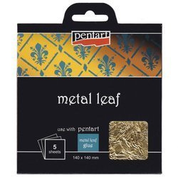 Folia metal leaf złoto 14x14 cm 5 ark - Pentart