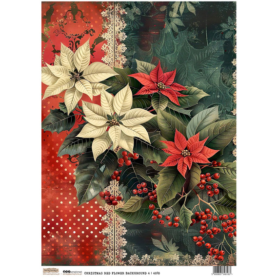 Papier ryżowy A4 - Scraplove - Christmas Red Flower Background 4 - Świąteczne czerwone tło kwiatowe