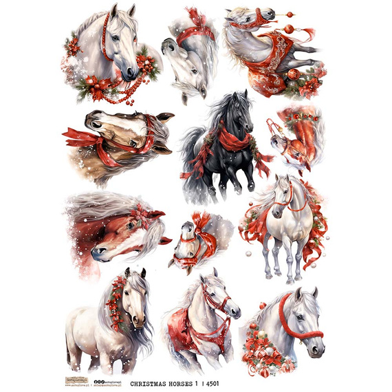 Papier ryżowy A4 - Scraplove - Christmas Horses 1 - Świąteczne Konie 1