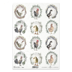 Papier ryżowy do decoupage A4 - kury koguty - R2055 - Itd Collection