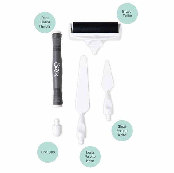 Zestaw narzędzi 3 w 1 - Sizzix wałek gumowy szpachelki