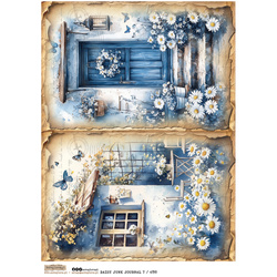 Papier ryżowy A4 - Scraplove - Daisy Junk Journal 7 okno drzwi stokrotki