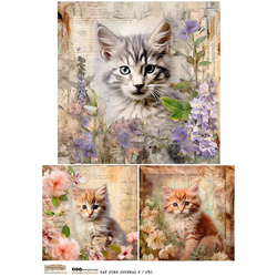 Papier ryżowy A4 - Scraplove - Cat Junk Journal 2 koty kwiaty