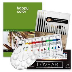 Zestaw malarski farby blok paletka pędzle