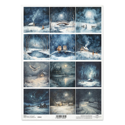 Papier ryżowy do decoupage A4 - noc zima sowy lis - R2662 - Itd Collection