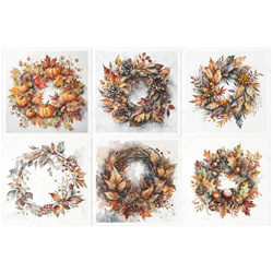 Zestaw papierów ryżowych - wianki jesienne szyszki dynie żołędzie - RSM152 - Itd Collection
